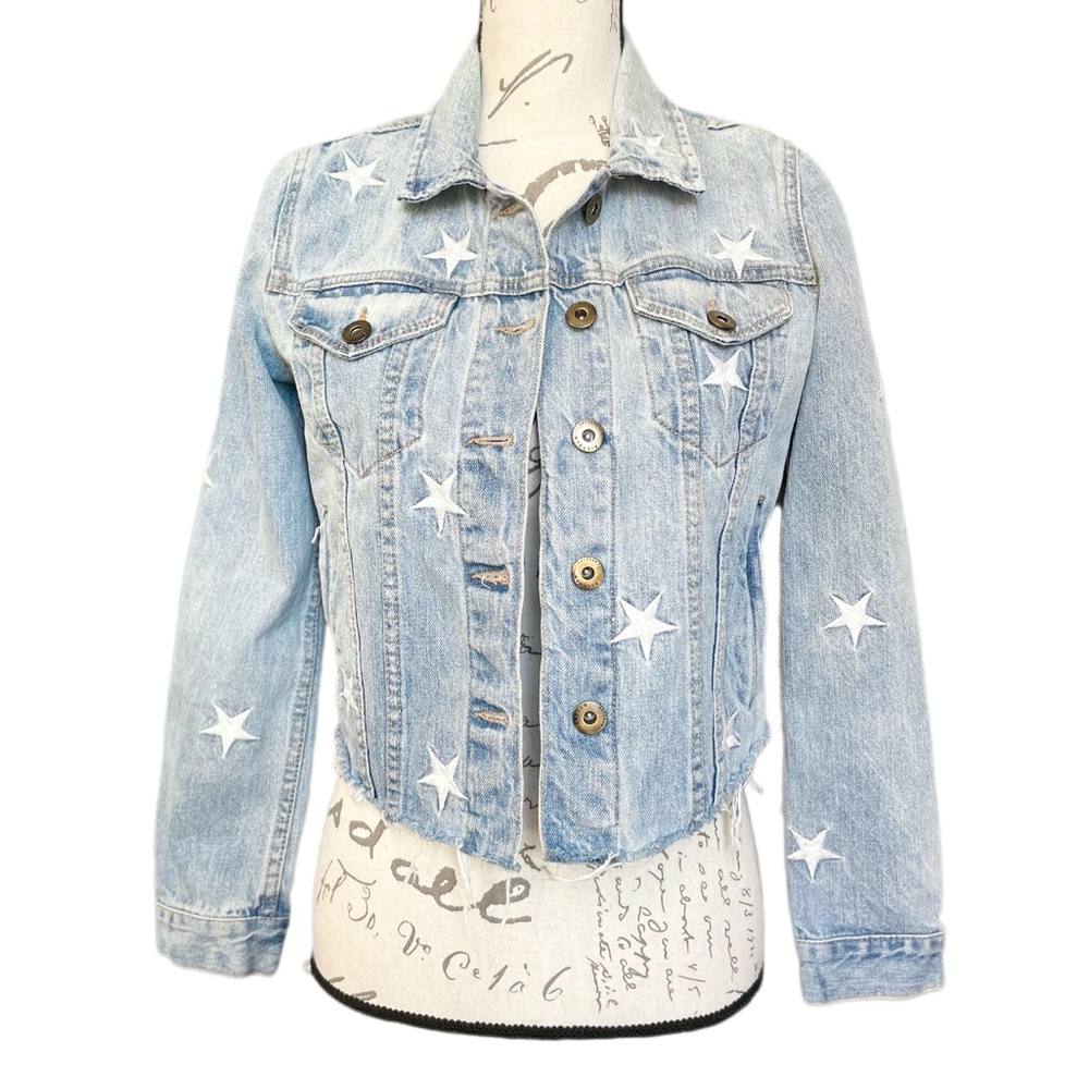 Pistola Brando Star Embroidery Cropped Denim Jacket Zodiac Wash - S - Picture 6 of 14